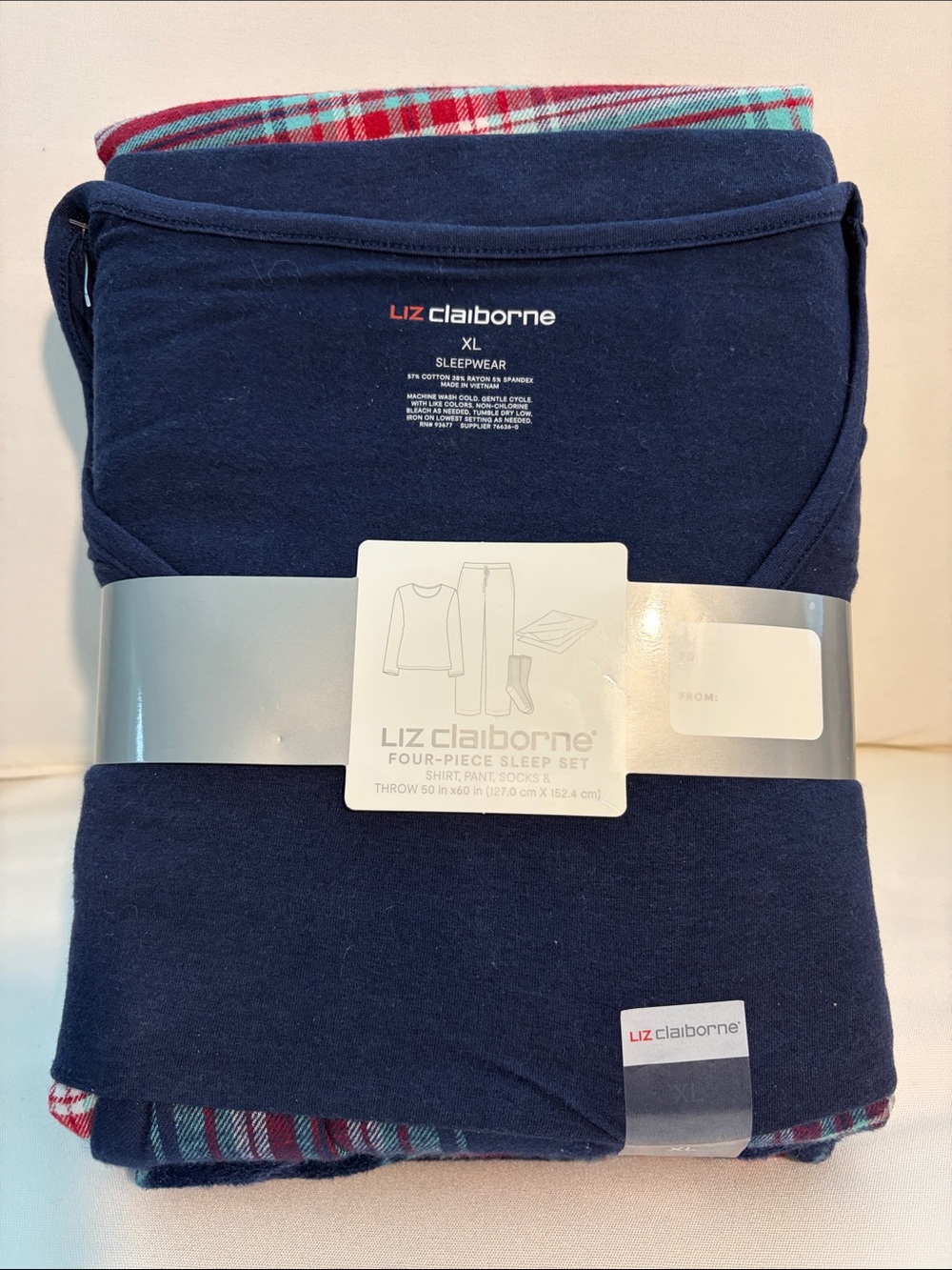 Liz Claiborne Navy & Red Plaid Sleep Set XL